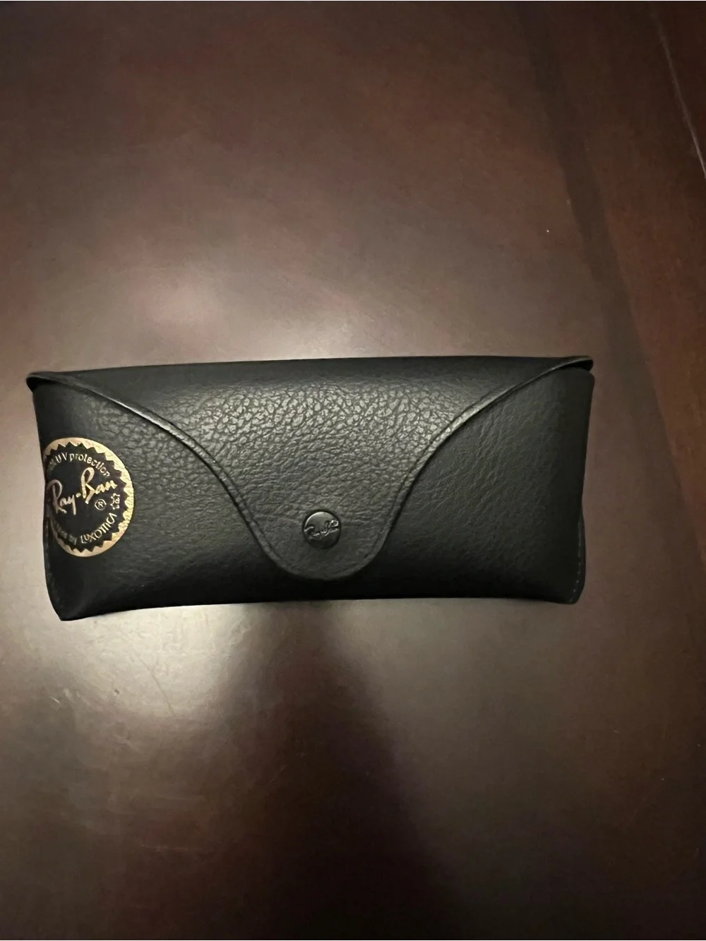 Ray-Ban Black Textured Leather Sunglasses Case with Gold Logo Seal